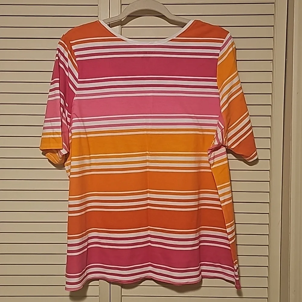 🌷Lane Bryant Pink Orange Striped Supima Cotton Micromodal Tee Size 18/20 - Picture 2 of 4